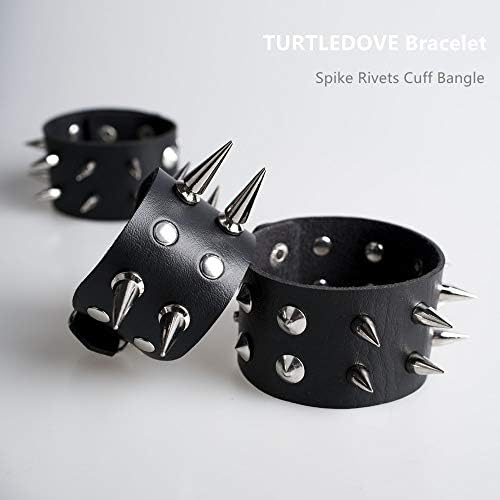 Turtledove Punk Bracelet – Goth Leather Wristband With Metal Studs & Spikes (Adjustable, Unisex, Black)