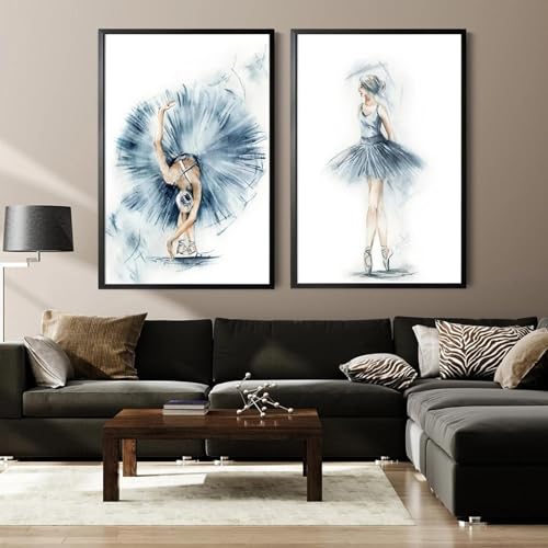Affiche de peinture de ballet aquarelle d'art contemporain encre bleu glace pour galerie
