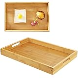 BILLIOTEAM Premium Rectangle Bamboo Butler Serving Tray with Handle,Sturdy Decorative Serving Trays Platter for Bed,Appetizers,Patio,Tea Coffee,BBQ,Food Breakfast Party(14.96' x 9.84' x 1.57')