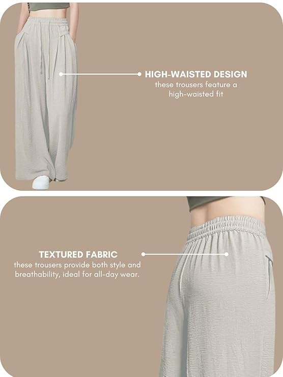 Image of GRECIILOOKS High Waist Polycotton Trousers for Women - Flared Parachute Pants with Side Pockets | Casual Travel Cargo Pants (Available in Plus Size and Value Pack)