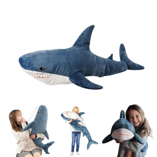 TONGMAN 39.5-inch Plush Shark Toy Pillow, Super Soft and Cute Plush Shark Toys, Shark Cushion Pillow Shark Plush Stuffed Animal Sharks Children’s Boys and Girls Room Decoration Bedtime Gift (Blue)