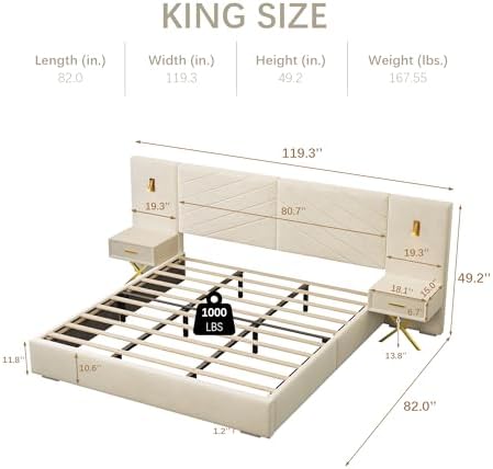 Luxurious King Bed Frame - Velvet Upholstered Headboard