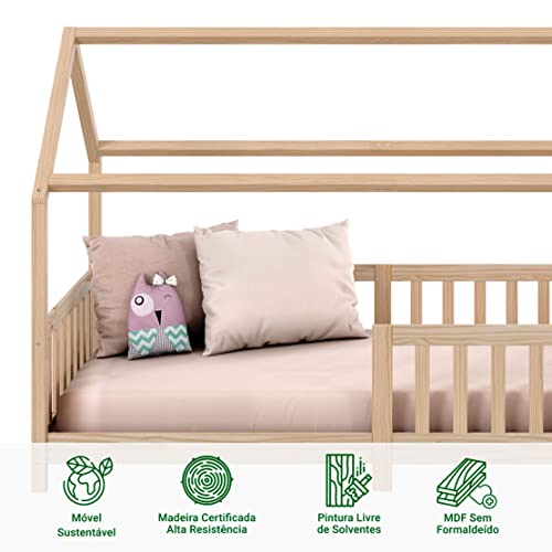 Cama Infantil Montessoriana Casa Madeira com Estrado Nina Natural