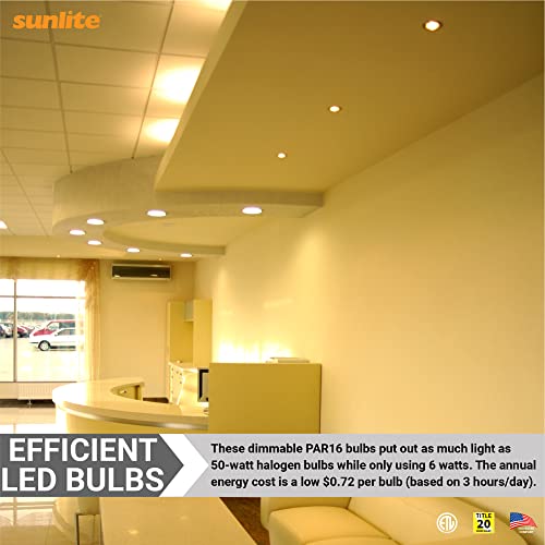 Sunlite LED PAR16 Short Neck Recessed Flood Light Bulb 6-Watt, (50W Halogen Replacement), 500 Lumens, Medium E26 Base, Dimmable, 90 CRI, ETL Listed, Title 20 Compliant, 12 Count, 3000K Warm White by Sunlite - Used condition - Image 4