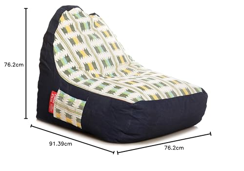 Image of Style Homez Urban Design Denim Canvas Ikat Printed Bean Bag XXL Size Filled with Beans Fillers