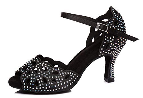 Chaussures de danse latine femme L406 noir talon 7.5 cm 38.5