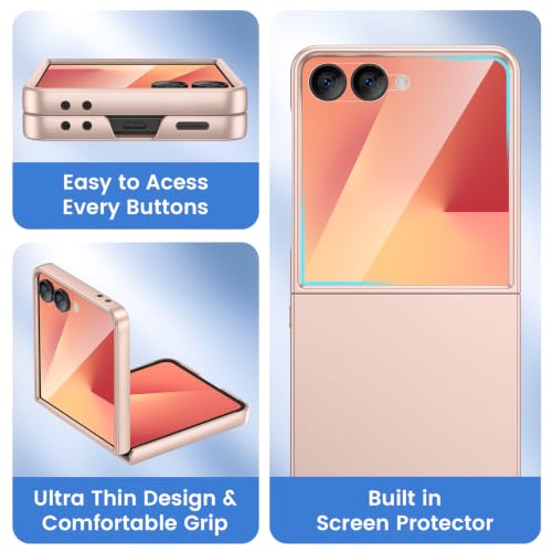 Image of Ruky for Samsung Z Flip 8 Case, with Built-in Screen Protector, Gold | Full Body Hard PC Slim Anti-Scratches Shockproof Wireless Charging Women Girls Phone Case for Samsung Galaxy Z Flip 8, Gold