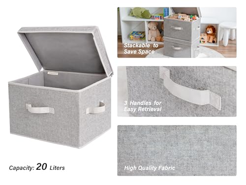 Image of StorageWorks Fabric Storage Bins with Lid, Decorative Storage Boxes for Shelves, Stackable Closet Organizer Basket with Handles, Large, Gray, 2-Pack