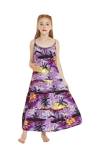 Girl Hawaiian Maxi Tiered Dress in Sunset