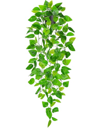 Der Rose 1Pcs 34'' Fake Hanging Plants Artificial Potted Pothos Hanging Vines Plants Indoor for Home Bathroom Bedroom Wall Shelf Decor