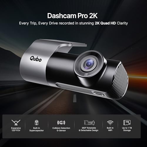 Image of Qubo Car DashCam Pro 2K QHD by Hero Group | Made in India | USB Input | Wide Angle View | G-Sensor | Wi-Fi | Emergency Recording | Supports Up to 1 TB SD Card