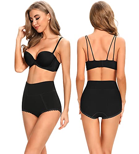 Misswho Cotton Underwear For Womens High Waist Postpartum Panties Soft Comfortable Breathable No Ride Up Underpants For Ladies 6 Packs (Black,Medium) #TOP2