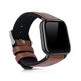 kwmobile Armband kompatibel mit Huami Amazfit GTS/GTS 2 - Leder Fitnesstracker Ersatzarmband Uhrenverschluss Braun Schwarz