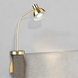 Solfres Patented Innovative Design Headboard Reading Light Pro. No Drilling Book Light for Bedtime Reading. Dimmable LED Book Reading Lamp with Bulb. Movable & Flexible, Gold