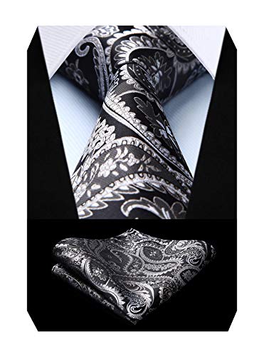 ビジネス 黒 ネクタイ ペイズリー おしゃれ チーフ セット メンズ 柄 シルク ブランド フォーマル 就活 営業 法事 冠婚葬祭 高級 TF4015A8S By Enlision