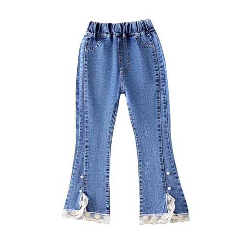 Girls Jeans Elastic High Waist Wide Leg Denim Pants Kids Casual Flared Pants with Pockets Trendy Bootcut Trousers