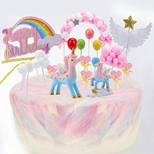 EKKONG Gâteau Licorne Cake Topper Happy Birthday Personnalisé Deco Gateau 17 pièces Décoration de Fête pour Noce/Anniversaire/Halloween/Noël (17 pièces)