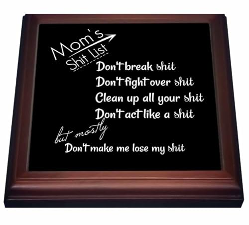 3dRose Moms Shit List with Black Background Trivet with Tile, 8