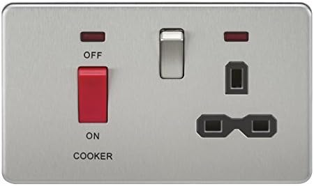 Knightsbridge SFR8333NBC 45 A DP Screw Less Switch and 13 A Brushed Chrome Neon Switched Socket with Black Insert - Silver by Knightsbridge