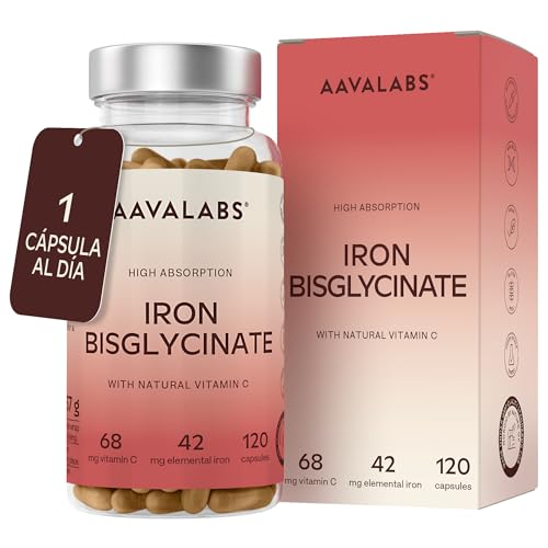 Hierro Suplemento con Vitamina C Natural – Bisglicinato de Hierro 42mg - para Mujer y Hombre - Biodisponibilidad Alta – 120 Cápsulas
