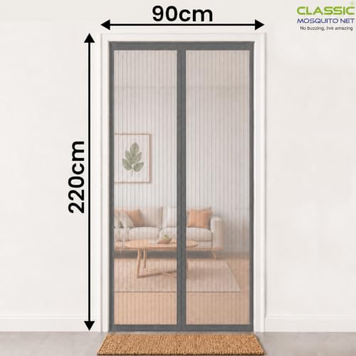 Image of Classic Mosquito Net Magnetic for Doors | Tear-Resistant Polyester Mesh | Auto-Closing Screen Door for Balcony & Kitchen | Easy DIY Installation | All Insect Protection (220 x 90 cm, Grey)