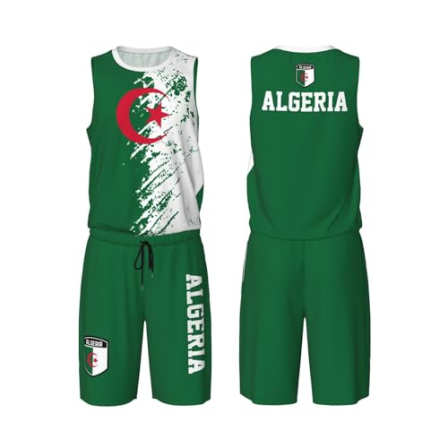 Algeria Flag Grain (1) Basketball Jersey Uniform Suit for Men Adults Training Athletic Set
