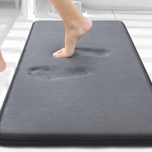Image of Smiry Memory Foam Bath Mat, Super Soft Absorbent Bathroom Rugs Non Slip Bath Rug Runner for Shower Bathroom Floors, 20 inch x 32 inch, Dark Grey