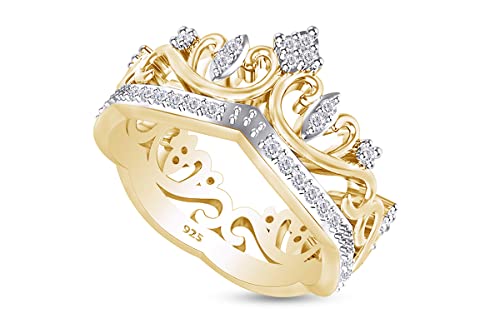 Round Cut White Cubic Zirconia Princess Crown Engagement Ring In 14k Gold Plated 925 Sterling Silver Jewelry Gift For Women