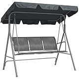 Outsunny Dondolo da Giardino 3 Posti con Tettuccio Parasole Regolabile Rimovibile, Dondolo da Esterno con Seduta Traspirante in Poliestere, Portata 240 kg, 171x108x154 cm, Grigio Scuro