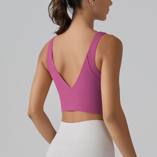 Image of ABOCIW Longline Sports Bra for Women V Back Wireless Padded Medium Support Yoga Bra Workout Crop Tank Tops