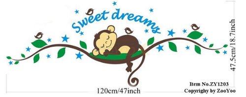 Sweet Dream Sleepy Little Monkey Rest on Tree Vine Monkey Wall Decal Nursery Wall Decal