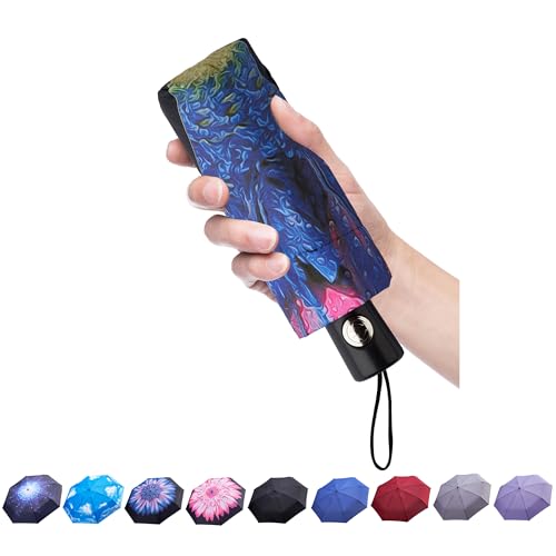Goothdurs Automatic Mini Travel Windproof Umbrella Compact Auto Open/Close Small Lightweight Folding Rain Umbrellas for Women Men Kids, A5-Blue Daisy