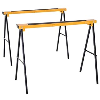 DURHAND Lot de 2 tréteaux pliables compactes poignée transport dim. 100L x 50l x 76H cm surface antidérapante métal noir jaune - Les Beatles, Paul McCartney, John Lennon, RIngo Starr, George Harrison