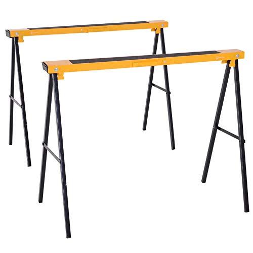 DURHAND Lot de 2 tréteaux pliables compactes poignée transport dim. 100L x 50l x 76H cm surface antidérapante métal noir jaune - Les Beatles, Paul McCartney, John Lennon, RIngo Starr, George Harrison DURHAND Lot de 2 tréteaux pliables compactes poignée transport dim. 100L x 50l x 76H cm surface antidérapante métal noir jaune