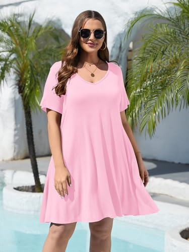 Image of BELAROI Women Casual Summer Dresses Loose Tshirt Beach Sundress V Neck Plus Size Swing Tunic Pockets