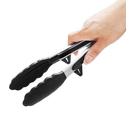 Image of Baskety Tongs Non-Stick Stainless Steel Silicone Kitchen Food Cooking Tongs (12 Inch Black)