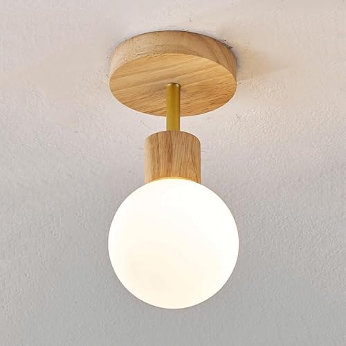 Plafonnier semi-encastré moderne en bois avec globe créatif en verre
