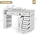 TTGIEET Nail Tech Table with Dust Collector, Glass Top Manicure Table Nail Desk Station w/7 Drawers & 3-Tiers Open Shelves, Nail Beauty Workstation w/Wrist Cushion & Acrylic Display Rack（White）