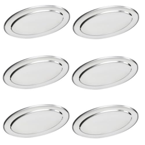 Chef-hub Stainless Steel Serving Platters, 25cm, Set of 6, Ideal for Serving Vegetables and Buffet Food.