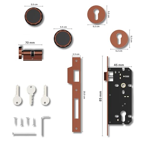 Image of GLOXY Zinc Knob Mortise Locks for Handle Lock Set with 3 Brass Keys, Bedroom Door Lock, Handle Lock for Kitchen, Hotel, Office | Rose Gold & Black Finish (2 Years Warranty, Pack of 1)