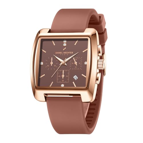 Image of Daniel Hechter Paris Alma Collection Watch for Men Premium Chronograph Watch Black Square Dial Silicone Strap, Multi-Function, Date Display Luxury