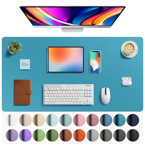 Image of Aothia Faux Leather Desk Mat - Large Mouse Pad, Non-Slip PU Leather Blotter, Waterproof Writing Surface for Office and Home (Turquoise, 40 inch x 24 inch)