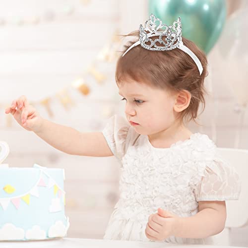 2 Pieces Baby Crown Baby Tiara Baby Crown Headband Baby Girl Crown Newborn Crown For Baby Girl Infant Tiara Princess Tiaras For Little Girls Birthday Elastic Hair Band Photography Outfits (Silver, White) #TOP6