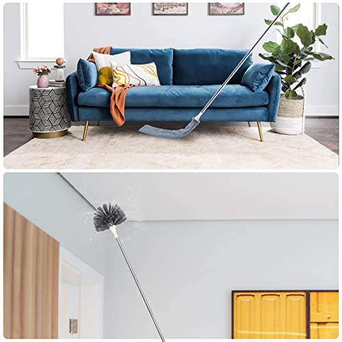 Clonynix Microfiber Feather Dusters For Cleaning With Stainless Steel Extension Pole, 6 Pcs Bendable & Washable Telescopic Cobweb Long Duster Ceiling Fan, Gap, High Ceiling, Blinds, Furniture, Cars #TOP5