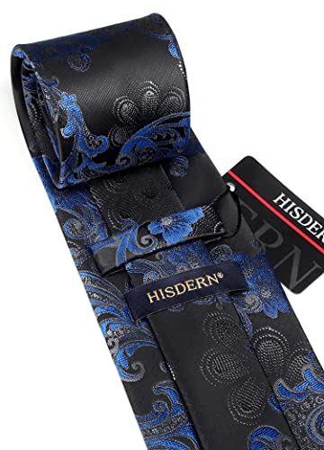 Image of HISDERN Ties for Men Paisley Floral Mens Ties and Pocket Square Cufflinks Set Classic Business Necktie Handkerchief