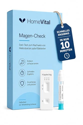 HomeVital Helicobacter pylori Test für Zuhause - Schnelltest bei Magenbeschwerden, ISelbsttest zum Nachweis von H. pylori bei Symptomen wie Sodbrennen I Magenschmerzen, Durchfall oder Magengeschwür