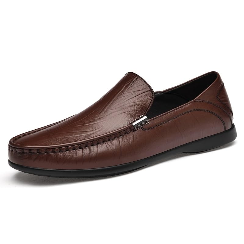 Mens Loafers Round Toe Leather Loafer Shoes Anti-Slip Flexible Slip Resistant Prom Slip-on