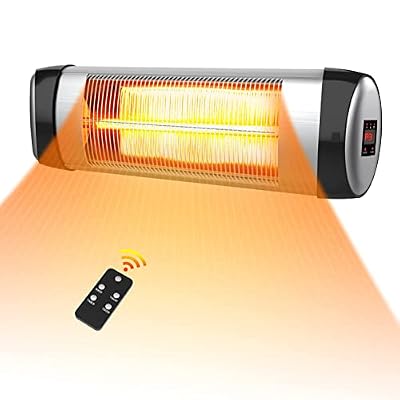 Electric Patio Heater, 1500W Wall-Mounted Outdoor Infrared Heat Lamp w/Remote Control, Quiet for Indoor/Outdoor Use w/ 3 Heating Levels, LED Display, 24H Timer, Waterproof IP34