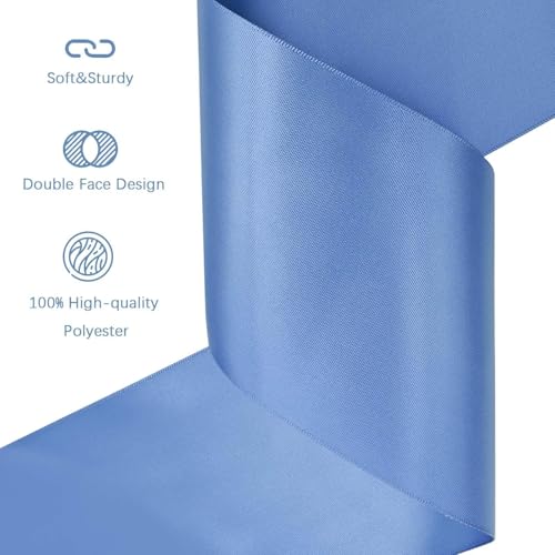 Image of Smoke Blue Satin Ribbon 4 inch X 15 Yards Polyester Ribbon for Gift Wrapping Very Suitable for Weddings Party Hair Bow Invitation Decorations and More