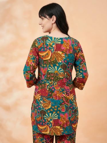 Image of Bee M Pee Designer Trendy Floral Printed Poly Rayon Cotton Kurta Coord Sets for Women | Stylish Casual Kurti Tunic Cord Set with Pant for Woman for Office